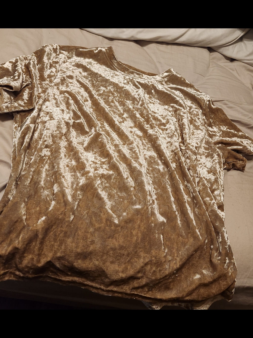 Allegra K Champagne Crushed Velvet Short Sleeve Top